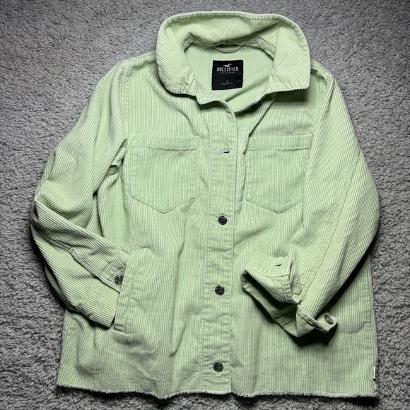 Hollister Jacket Womens Small Corduroy Button Up Shacket Pockets Raw Hem Layers - Picture 2 of 6